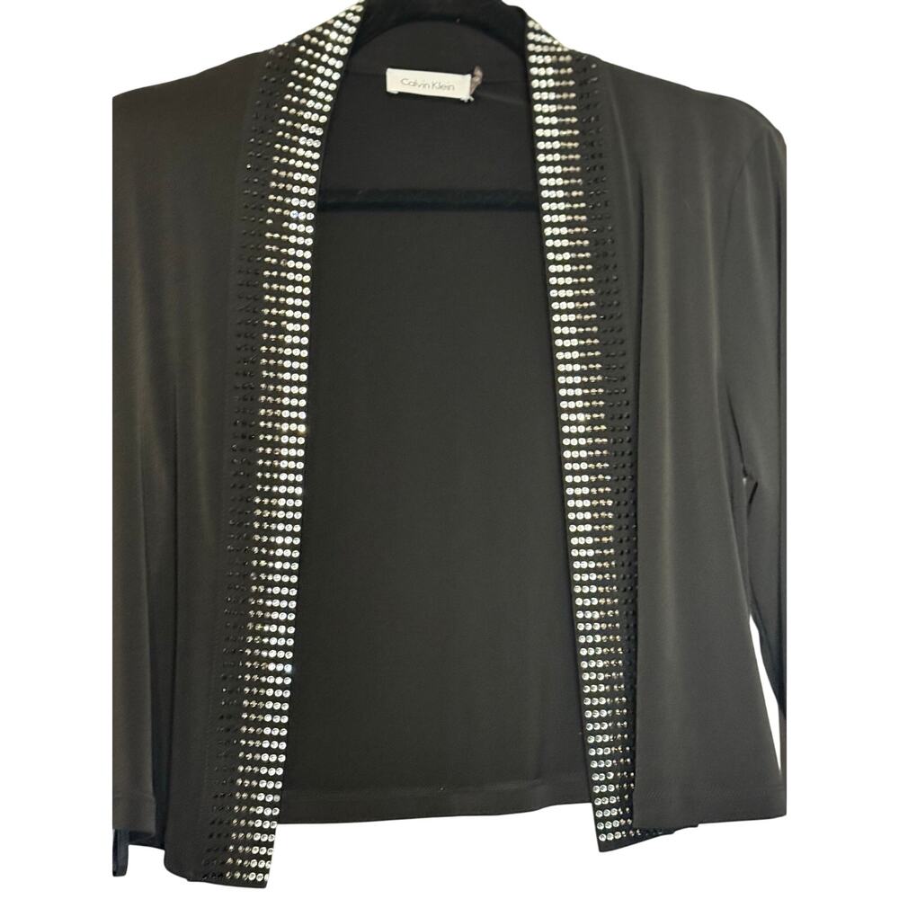 Calvin Klein Black 3/4 Sleeve Rhinestone Dress Jacket, Sz Large